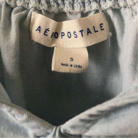 Aeropostale Solid Off-The-Shoulder Embroidered Chambray Shift Dress size S - Picture 7 of 9